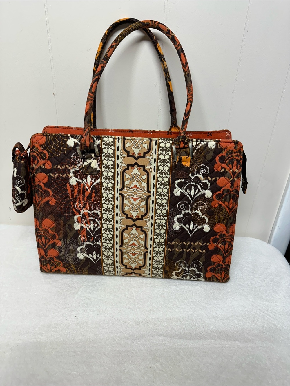 Stylish Orange and Brown Patterned Tote Bag with Crossbody strap